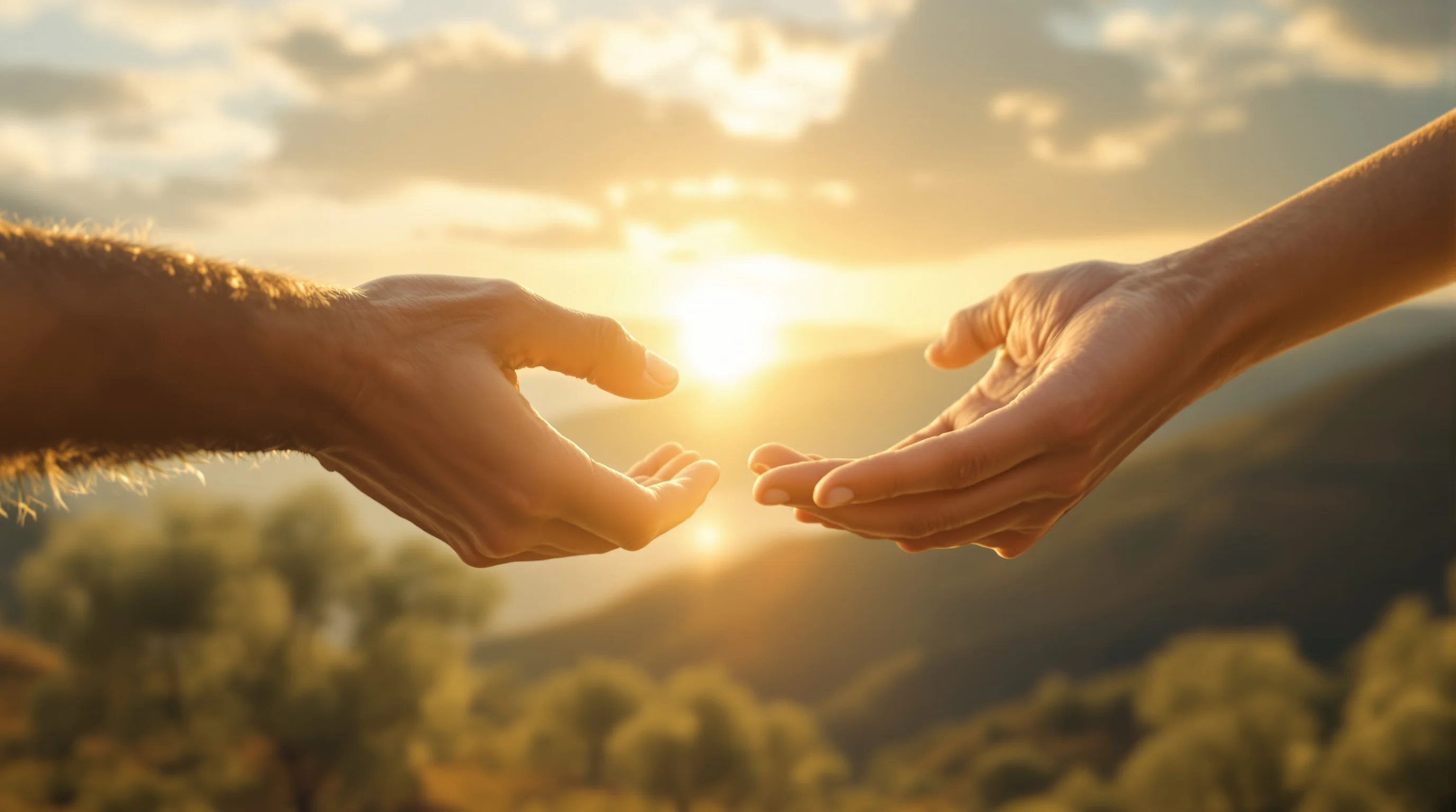 Two hands reaching toward reconciliation, symbolizing blessed are the peacemakers in Matthew 5:9