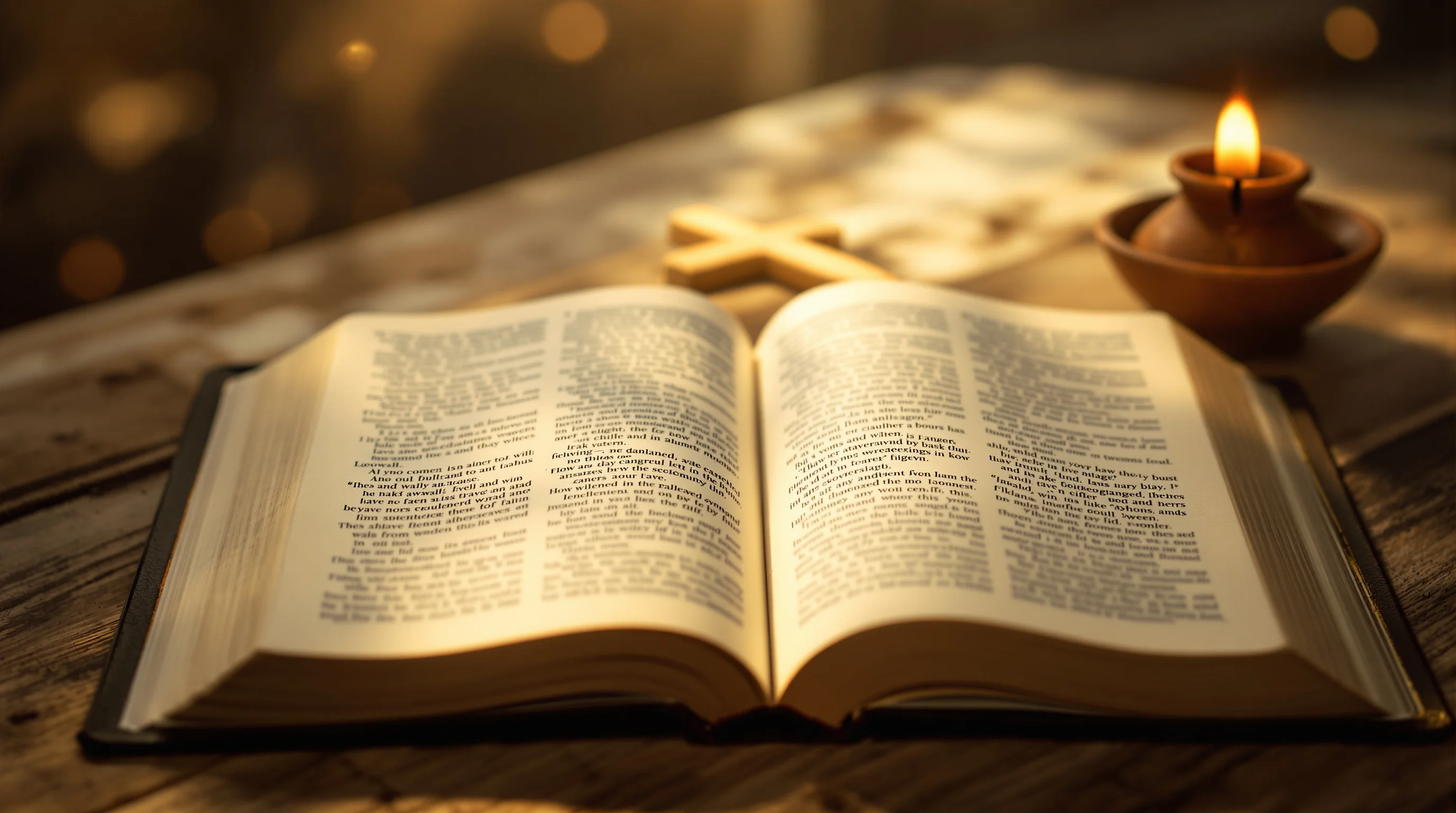 Open Bible with cross and oil lamp illustrating Matthew 28:19-20 meaning and the Great Commission